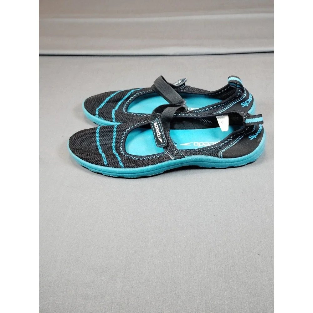 Speedo Water Shoes Black Teal Mesh Slip-On Adjustable Strap‎ Women 8 Anti Slip